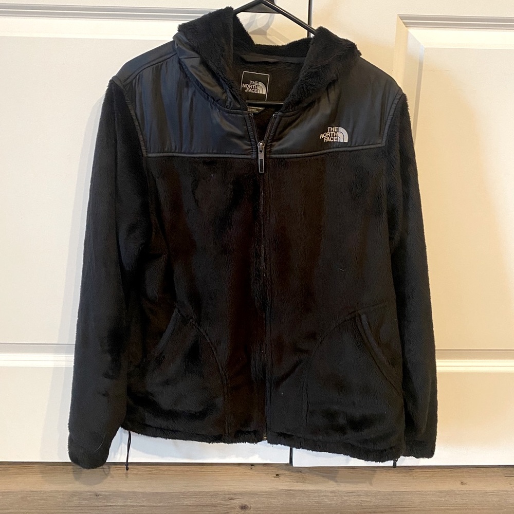 North Face faux fur black zip up!